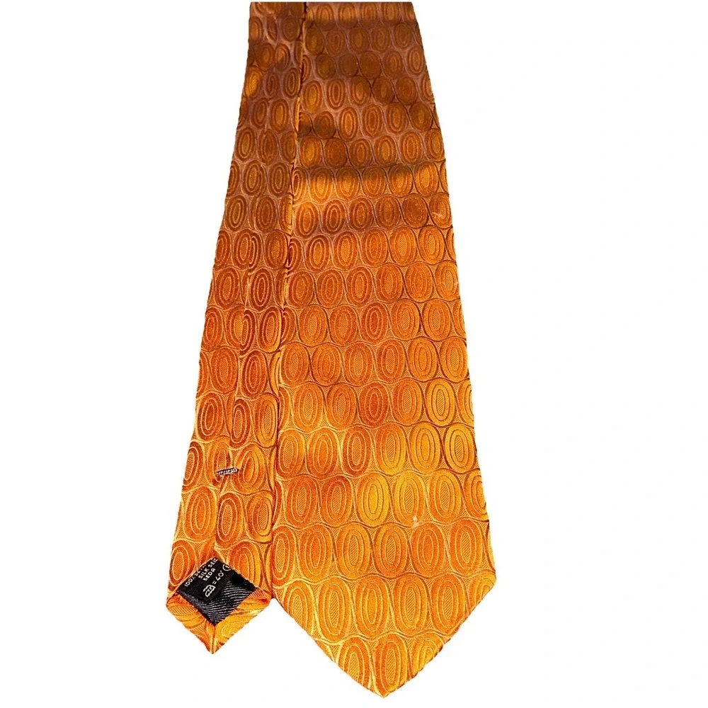 Ermenegildo ZEGNA Men's Silk Necktie ITALY 🇮🇹 Geometric Orange